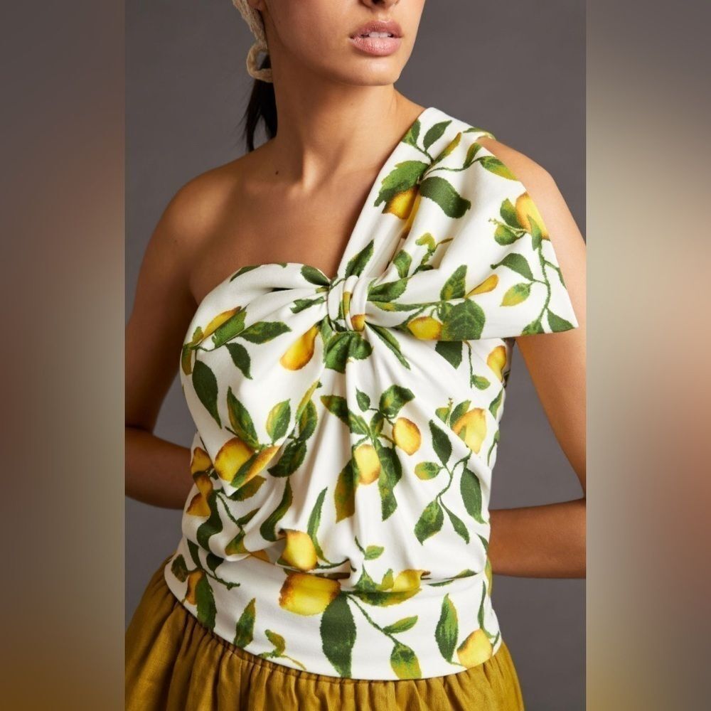Anthropologie Current Air Yellow Lemon Bow Tank Top Size Large
